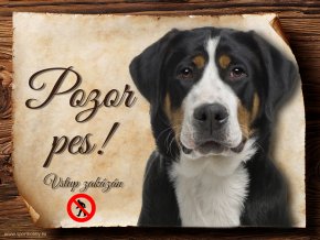 Cedulka Švýcarský salašnický pes - Pozor pes zákaz/CP482