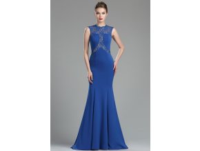 Dlouhé modré společenské šaty č. 180038
