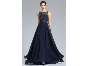 Dlouhé tmavě modré společenské šaty č. 190025