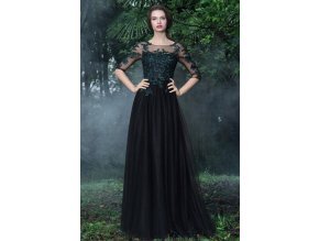 Dlouhé černé společenské šaty č. 190029
