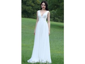 Dlouhé bíle společenské šaty č. 190075