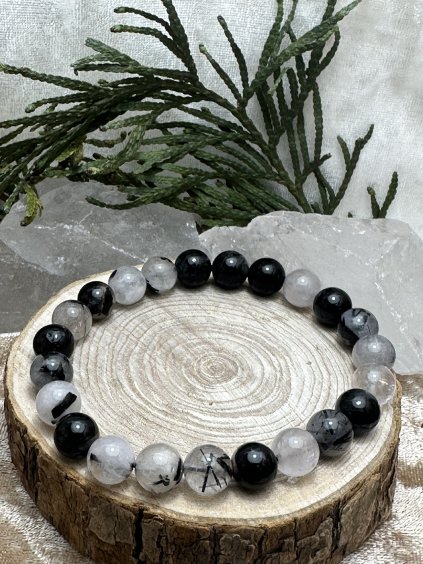 Náramek křišťál s turmalínem