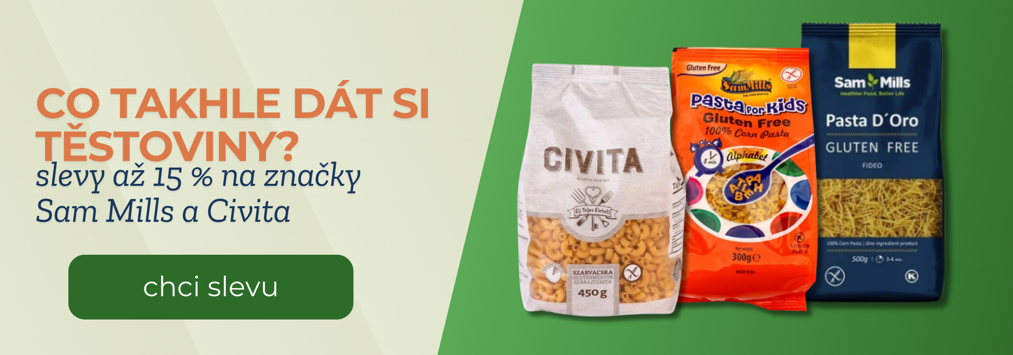 Slevy až 15 % na těstoviny Civita a Sam Mills
