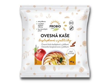 KAŠE OVESNÁ S JABLÍČKY BEZLEPKOVÁ JEDNOPORCOVÁ 65 G BIO PROBIO
