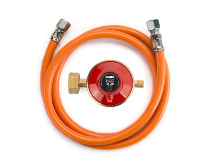 Set, Regulátor tlaku plynu s tlakovou pojistkou Gimeg 30 mbar Kombi se závitem  1/4" levý a hadice 60 cm