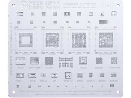 Ocelová šablona (stencil) pro reballing BGA čipů MI-17