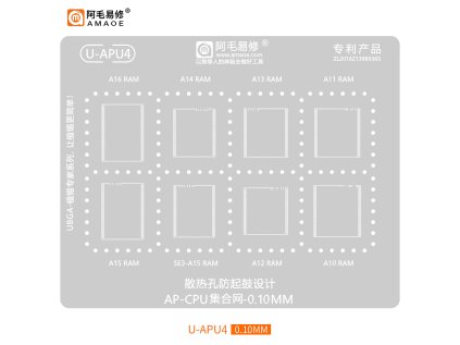 Ocelová šablona (stencil) pro reballing A10–A16 RAM – iPhone 7 až 14 + SE