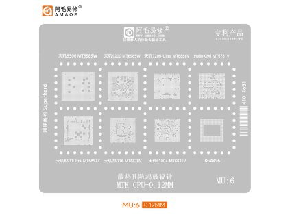 Ocelová šablona (stencil) pro reballing Dimensity 9300-6100+ & Helio G96 – BGA496