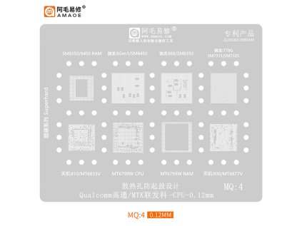 MQ:4 Ocelová šablona (stencil) pro reballing Snapdragon 778G/888/8 Gen1, Dimensity 810/900 & MT6799W – BGA496