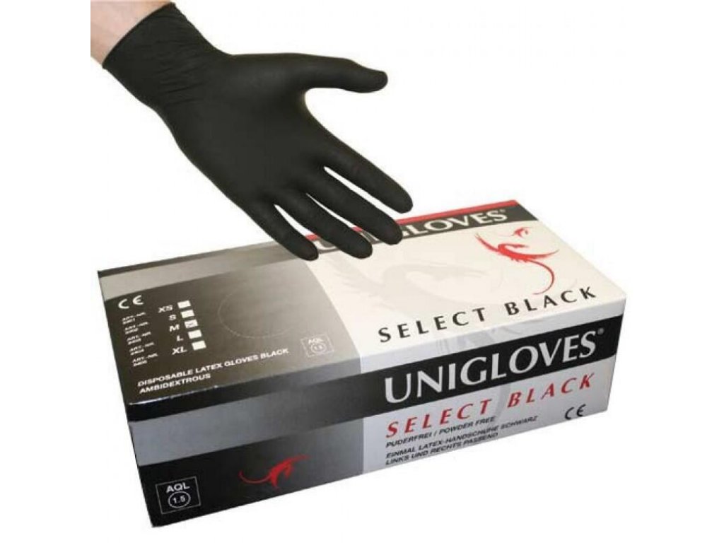 286 unigloves select black m jednorazove latexove rukavice velikost m 7 8