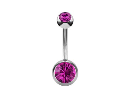 Titanový piercing banánek s krystaly, magenta