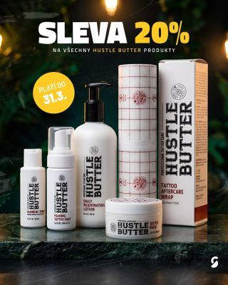 🔥 20 % sleva na produkty Hustle Butter Stav pokožky během práce, šetrné čištění i správná péče po tetování mají přímý vliv...