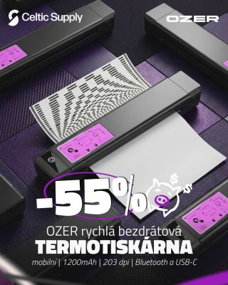 AKCE JEN NA TÝDEN! 😱 Oblíbená termotiskána teď o více než polovinu levněji?! OZER je rychlá bezdrátová termotiskárna,...