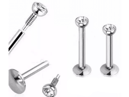 Stalen labret piercing Piranha met ingezette steen