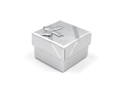 Papierowe pudełko na piercing i biżuterię z kokardką - srebrne