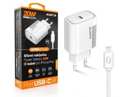 Napaječ cestovní - ALIGATOR Power Delivery 20W, USB-C výstupem a kabelem pro iPhone/iPad