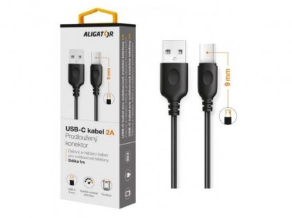 Kabel datový - ALIGATOR USB-C s prodlouženým konektorem černá