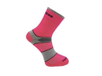 Cyklo ponožky PROGRESS Cycling High Sox neon růžová-šedá