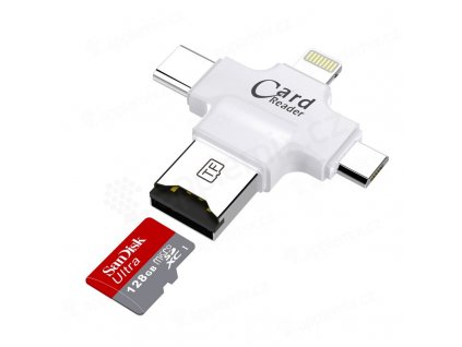 ctecka pametovych karet micro sd tf 4v1 usb a micro usb usb c lightning bila