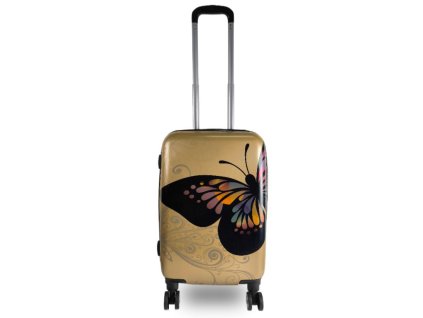 Kabinový kufr, potisk motýl, zlatá, 40L