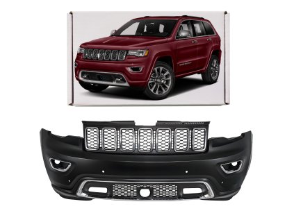 JEEP GRAND CHEROKEE IV WK2 2017-2021 PO DRUHÉM FACELIFTU KOMPLETNÍ CHROMOVANÝ PŘEDNÍ NÁRAZNÍK S PDC BEZ PODLOŽKY S CHROMOVANOU MŘÍŽKOU 68333498AA