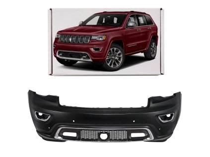 JEEP GRAND CHEROKEE IV WK2 2017-2021 PO DRUHÉM FACELIFTU CHROMOVANÝ KOMPLETNÍ PŘEDNÍ NÁRAZNÍK S PDC BEZ PODLOŽKY 68333498AA