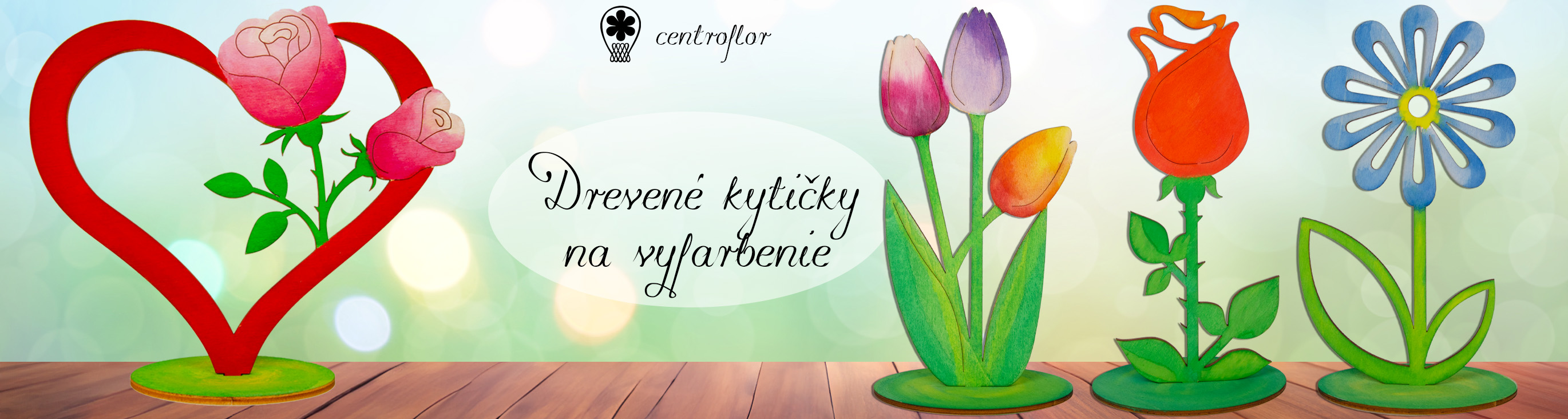 Drevené kytičky na vyfarbenie