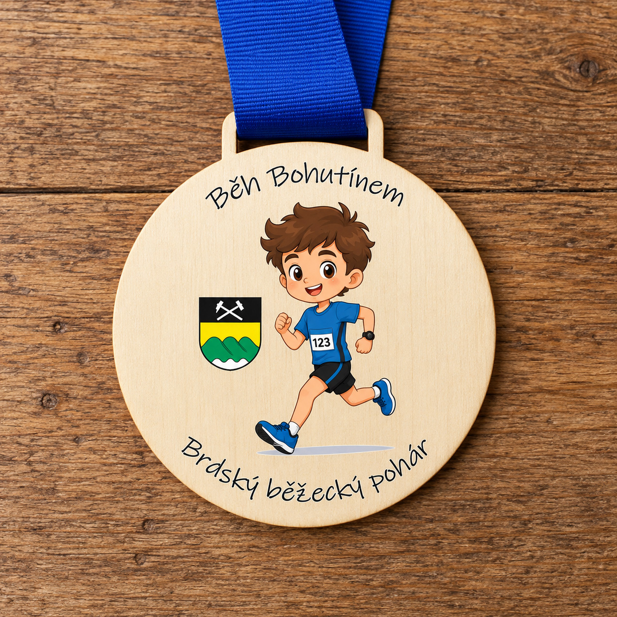 Dřevěná medaile Běh Bohutínem s erbem obce Bohutín