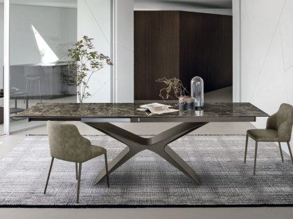 Jedálenský stôl BALTIK s rozťahovaním BOOK SYSTEM – kovová podnož FANGO 161 a keramická doska EMPERADOR 042