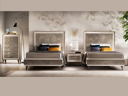 Jednolôžková posteľ s nočnými stolíkmi a vysoká komoda AMBRA