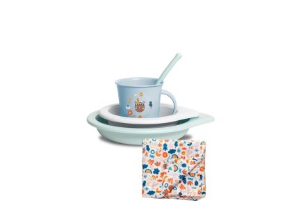 SUAVINEX | Jedálenský set FOREST +6 m - modrá + plienka ZADARMO