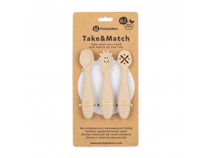 PETITE&MARS Set 3 ks silikónových tréningových lyžičiek Take&Match Desert Sand 6m+