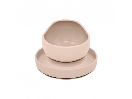 PETITE&MARS Set jedálenský silikónový TAKE&MATCH 2 ks tanier + miska Desert Sand 6m+