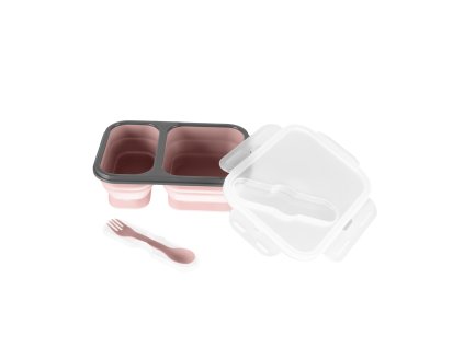 Zopa Silikónový box na občerstvenie s príborom veľký, Old Pink