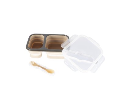 Zopa Silikónový box na občerstvenie s príborom veľký, Sand Beige