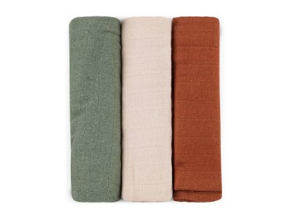 PETITE & MARS Sada plienok bambusová mušelínová 3ks Moussy Earth Tones 68 x 68 cm