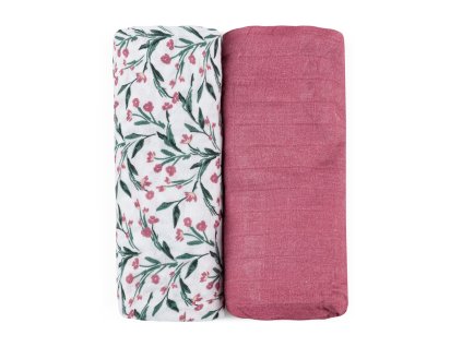 PETITE&MARS Prikrývka bambusová mušelínová 2ks Misty Pink Meadow 120 x 120 cm