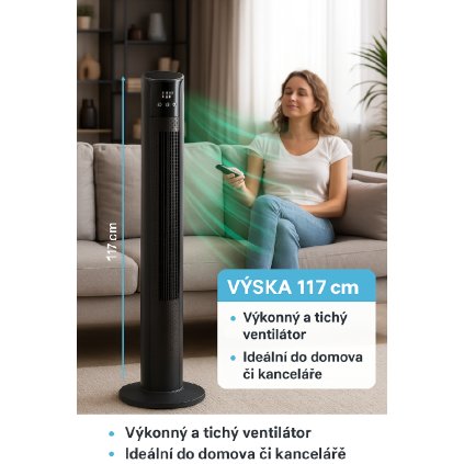 Sloupový ventilátor 117cm 100W+ Dálkové ovládání
