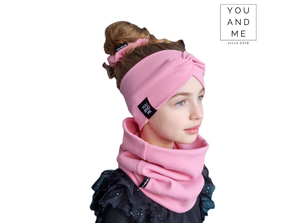 zvýhodněný SET růžový, turban čelenka+tunel