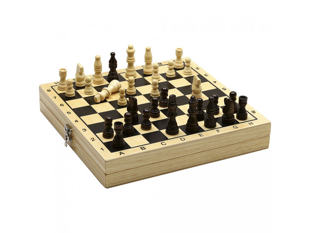 Dřevěné šachy a dáma v boxu /  Jeujura