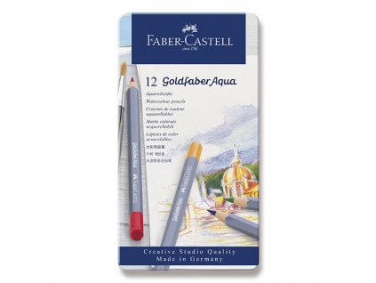 Akvarelové pastelky Faber-Castell Goldfaber Aqua plechová krabička, 12 barev
