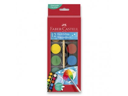 Vodové barvy Faber-Castell 12 barev, průměr 24 mm
