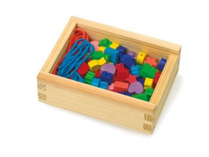 Mix barevných korálků v dřevěné krabičce