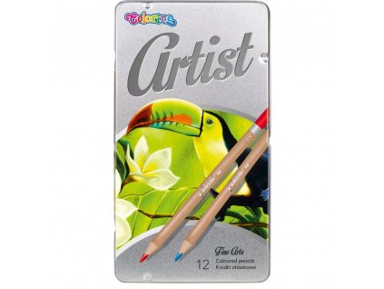 Pastelky Colorino Artist 12 ks, dřevěné, kulaté v kovovém boxu