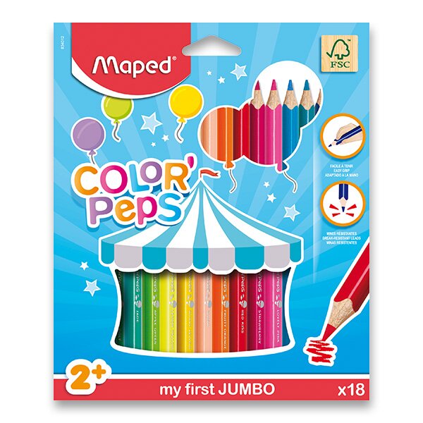 Fotografie MAPED Pastelky Color'Peps Jumbo - 18 barev, trojhranné