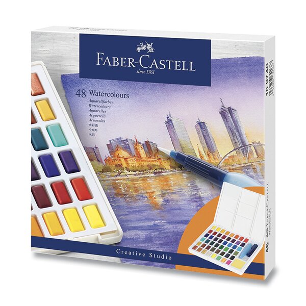 Fotografie Akvarelové barvy Faber-Castell s paletkou 48 barev