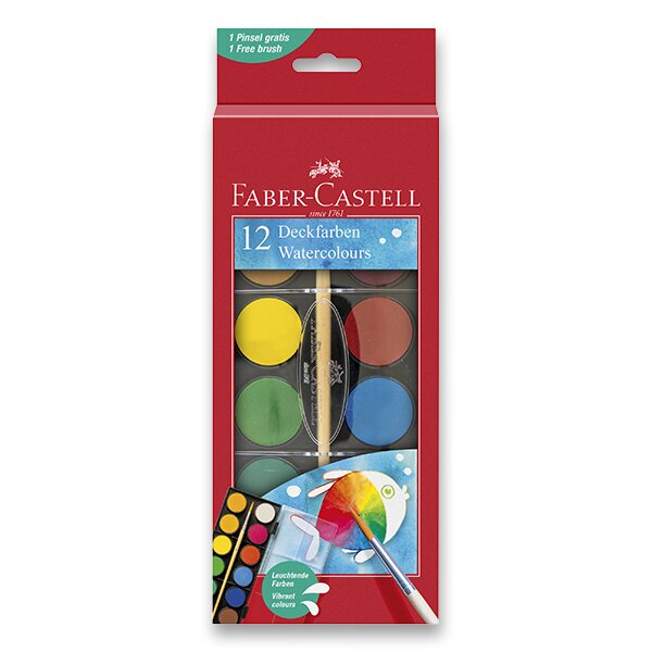 Fotografie Vodové barvy Faber-Castell 12 barev, průměr 24 mm