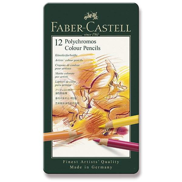 Fotografie Pastelky Faber-Castell Polychromos plechová krabička, 12 barev Faber-Castell A49:0086_1100120
