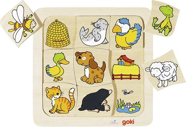 GOKI Dřevěné puzzle – Kdo kde bydlí?