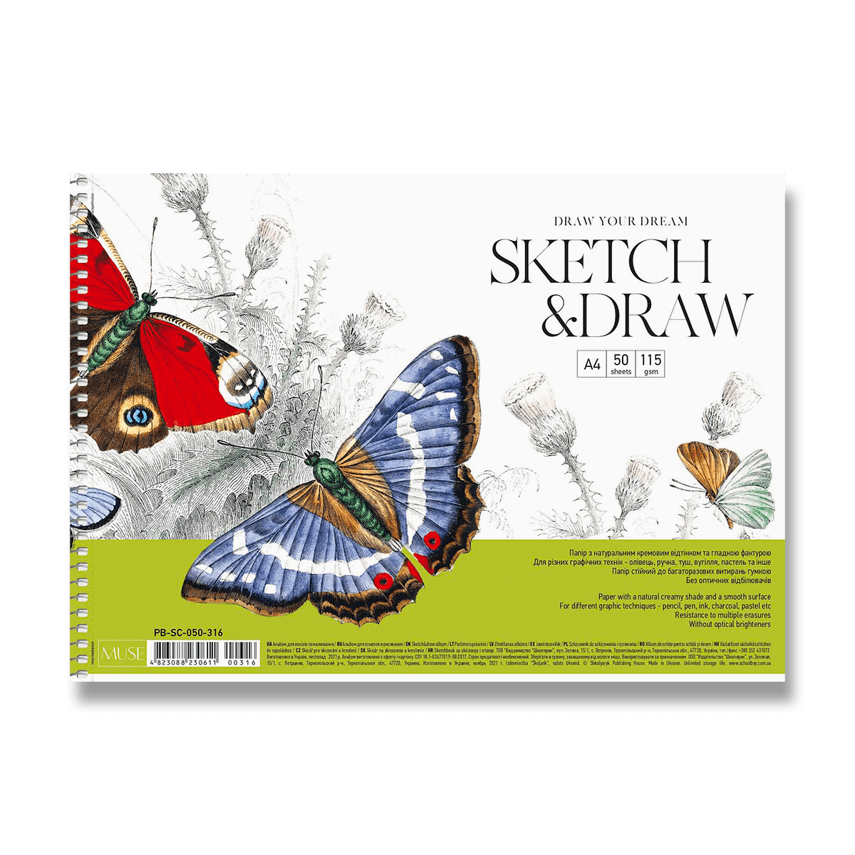 Fotografie Spirálový náčrtník Shkolyaryk Muse Sketch&Draw - A4, 50 listů